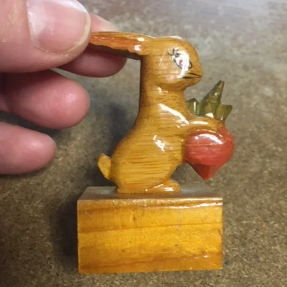 VTG Hand Carved Hand Painted Wooden Rabbit Pencil Sharpener 2.25